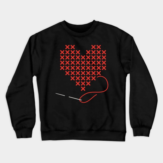 I love Cross Stitch Heart and Needle in Red Crewneck Sweatshirt by YourGoods